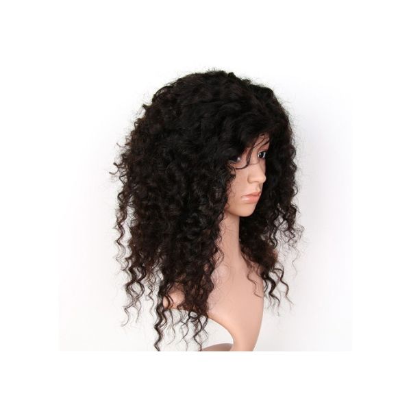 Black 8A Glueless Deep Curl Human Hair Front Lace Wigs With 130% Density