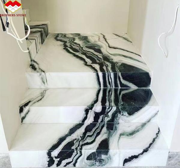 Modern Hotel Staircases Brothers Stone Panda White Marble Treads and Risers Anti Slip