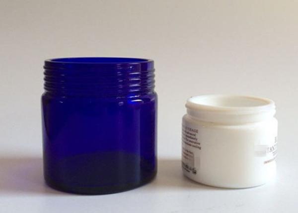 Screw Cap Personal Care Blue Glass Cosmetic Jars , 4 Oz 2 Oz Makeup Jars