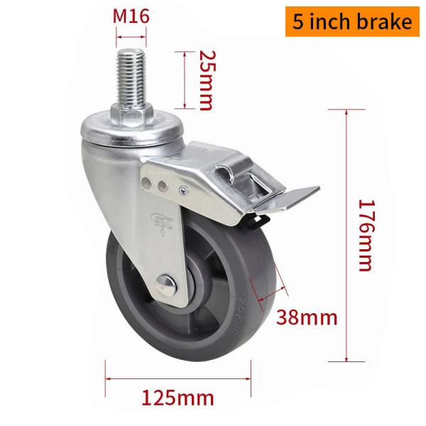EDL Medium Duty TPE Caster 5inch 200kg Threaded by Swivel and Brake type 665S-56
