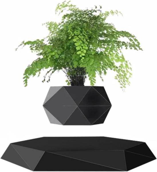 Black Hexagon Magnetic Levitation Plant Levitating Air Bonsai Pot 360 Degree Rotation