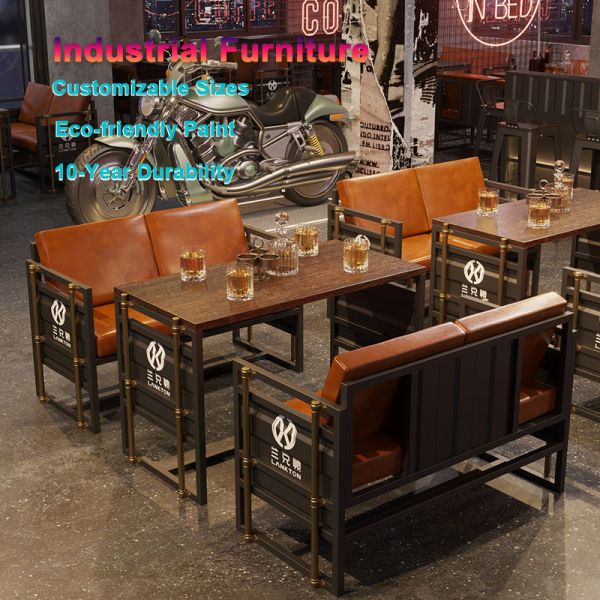 Durable Iron Frame Metal Bar Booth with Premium PU Leather and Customizable Colors for Industrial Bar Furniture