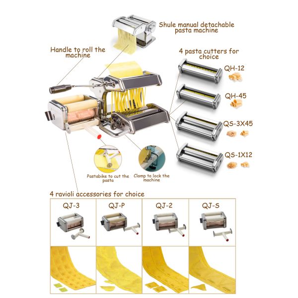 4 In 1 Manual Pasta Maker Machine Including Spaghetti Fetuccini Angel Hair Ravioli