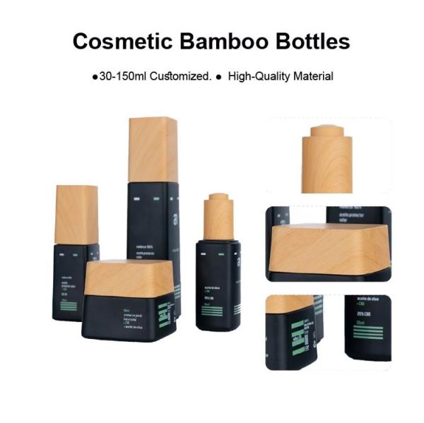 125ml Black Glass Skincare Glass Bottles Jars Glass Skin Care Packaging With Bamboo Lids