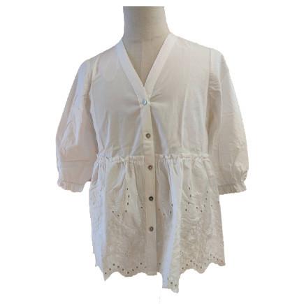 Casual Ladies 100% Algodon V Neck Embroidery Shirt