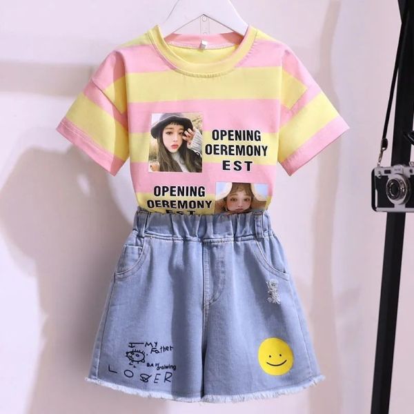 Striped Smiley Denim Suits Kids Denim Clothes XXS XS S M L
