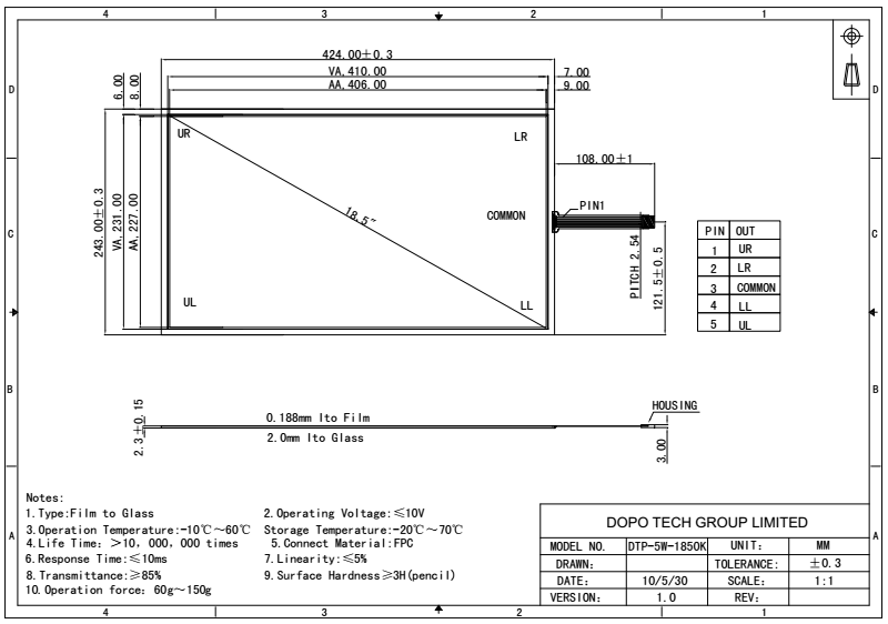 3H Matrix Touch Screen 4W 5W 8W Resistive Touch screen Panel For Machine