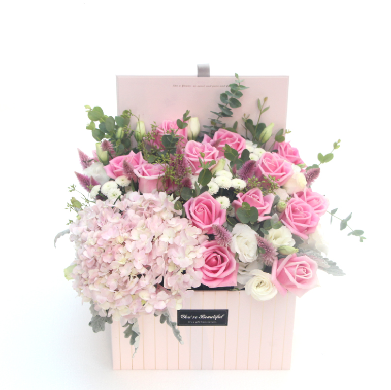 Square Folding Flower Gift Pink White Paperboard Box Carton Packaging Customized