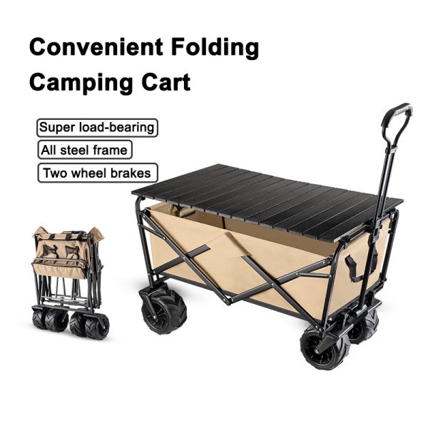Double Brake Wheel Design Hand-Held Outdoor Camping Trolley for Convenient Wide Wheel