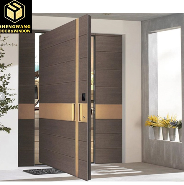 Puerta de jardín de aluminio personalizada Presión del viento Puertas delanteras de aluminio con eje