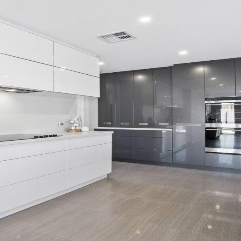Effortlessly Stylish YALIG Gray Glossy Kitchen Cabinet with Lacquer Finish