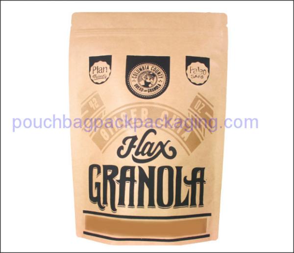 kraft paper packaging bag, aluminum foil stand up pouch with zip and notch