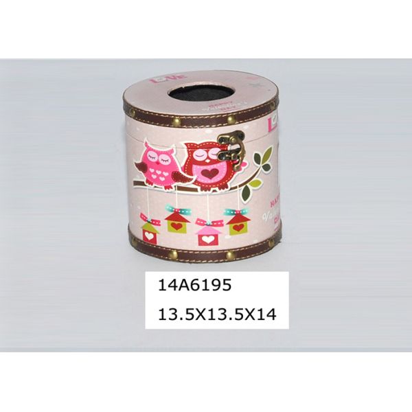 Bathroom Vanity PU Leather Round Wooden Tissue Box