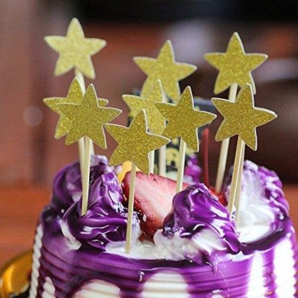 Glitter Weddings Birthdays Parties Gold Star Cupcake Toppers