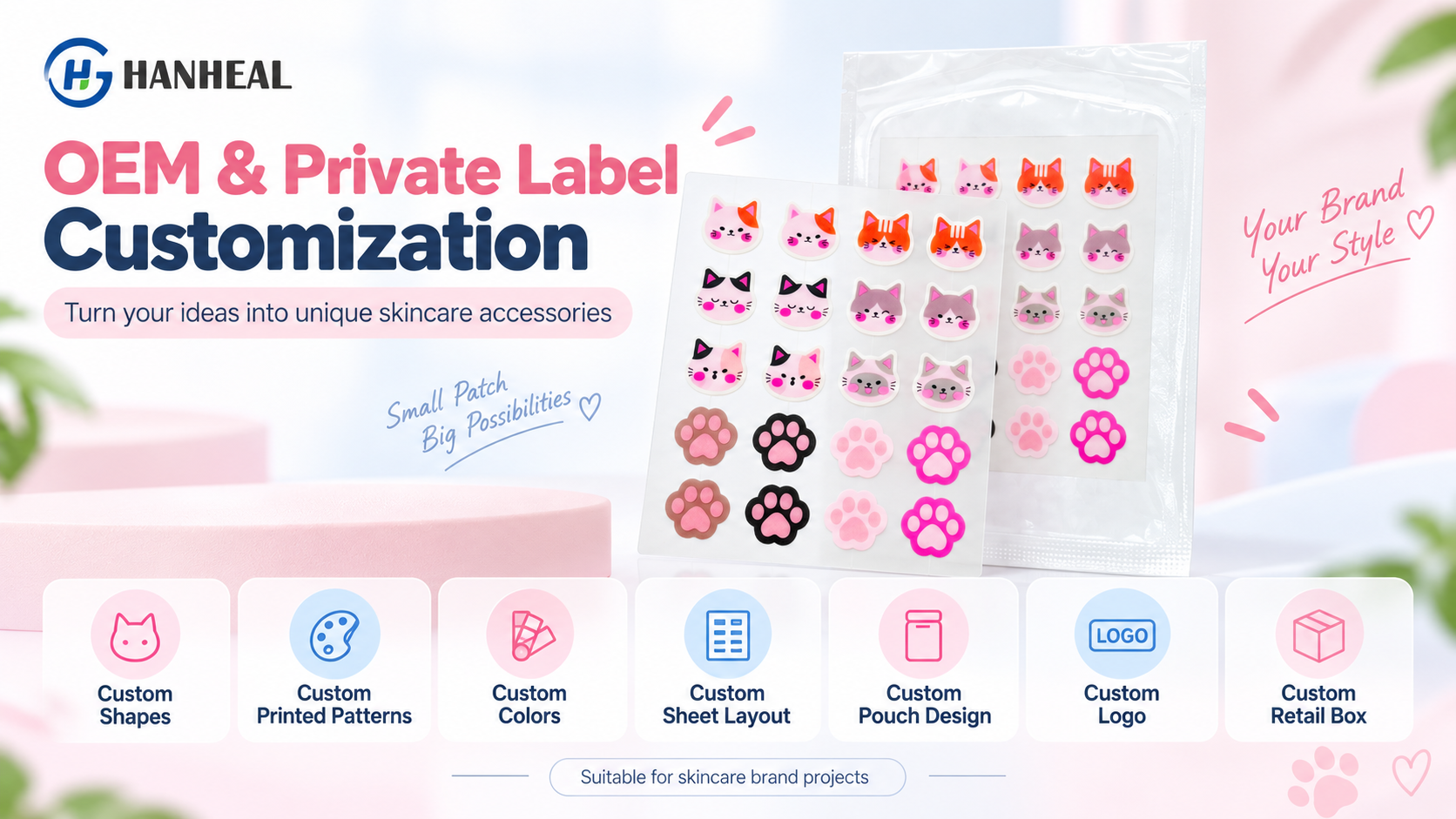 Custom Cat-Shaped Hydrocolloid Acne Patches 12mm 20 Patches per Sheet