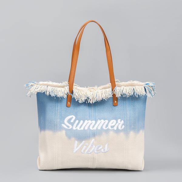 EMBROIDERED TOTE TASSEL DESIGN CANVAS BAG BRAIDED ALPHABET CANVAS UNDERARM NEW SHOULDER SUMMER HIGH CAPACITY WOMEN'S BAG