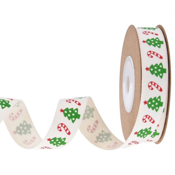 15 мм * 3y Рождественская подарочная лента Напечатанная белая хлопковая лента для подарков