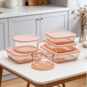Pink Color Sprayed Glass Food Container with PE Lid