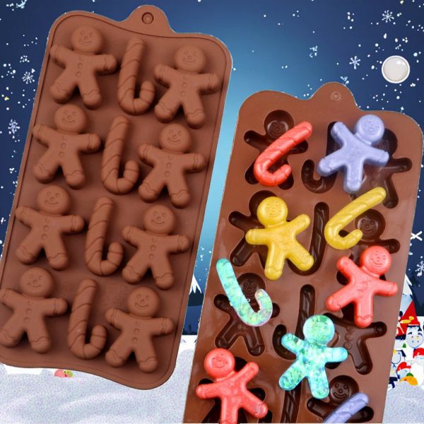 Cake Tools Silicone Moulds Food Grade Eco Friendly 3D Gingerbread Man Chocolate Mold Rectangle Christmas Cartoon Kitchen Baking DIY Halloween Set