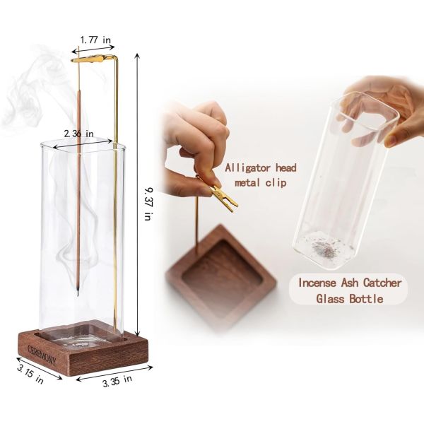 Environmental Wooden Incense Holder with Glass Ash Catcher Anti-Ash Incense Burner