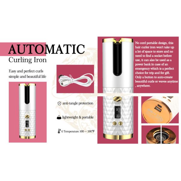Беспроводной керамический автоматический вращая керамический Curler волос перезаряжаемые 50HZ/60HZ