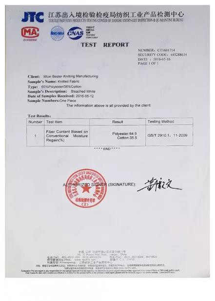 Wuxi Ninecci Glove Co.,Ltd Сертификации