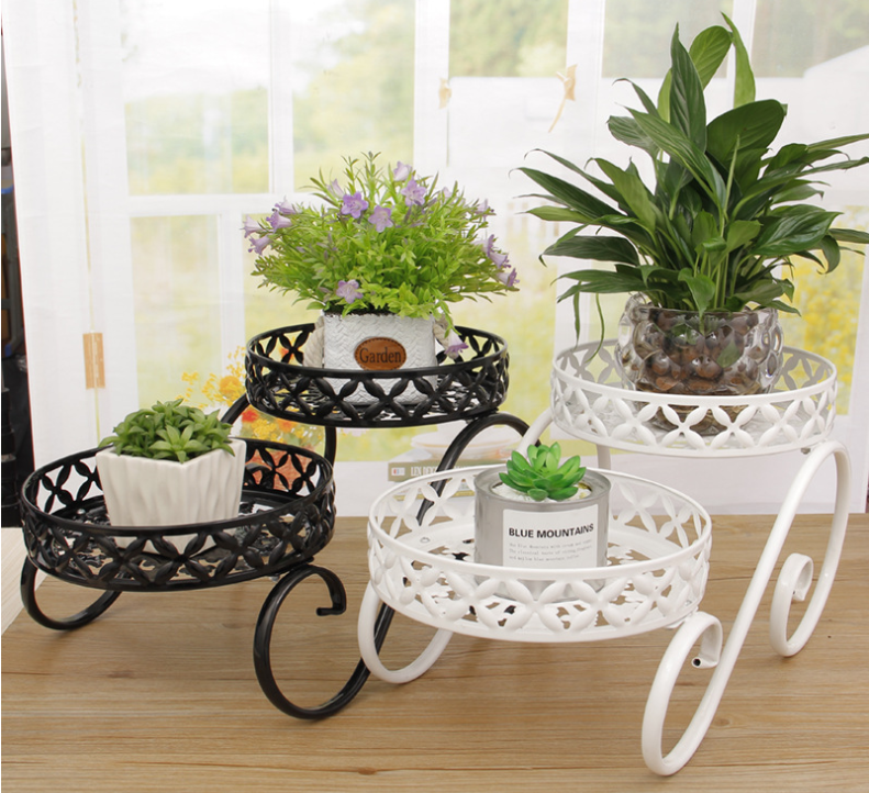 White Nordic Rustproof Cart Shape Metal Flower Stand