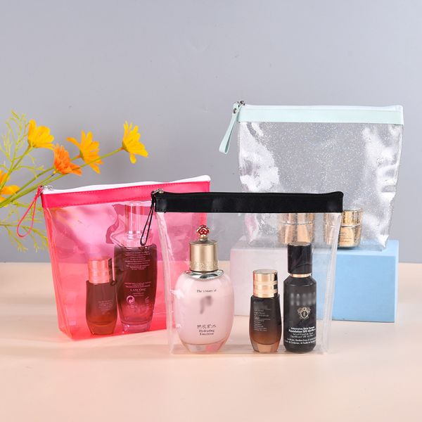 purse wallet, sustainable recyclable Transparent Hologram Cosmetic Bag Shiny Makeup Bag Clutch Handbag Waterproof Travel Wash Bag Toiletry Bag