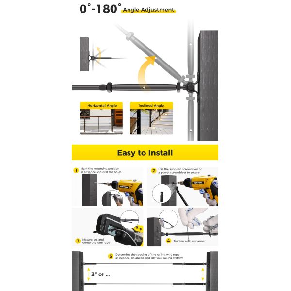 Adjustable Angle Black Swage for Easy Installation in Cable Railing and Rigging Hardware