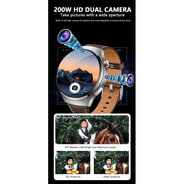 Eraysun 4G Smartwatch GPS NFC Amoled Screen Dual Camera Video Call Play Store Google Apps IP67 2+16GB Android B14 Smart Watches