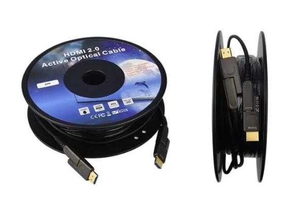 60Hz 18Gbs Rated Copper Fiber Optical Cable 15m HDMI 2.0 D To D Alternative Plug