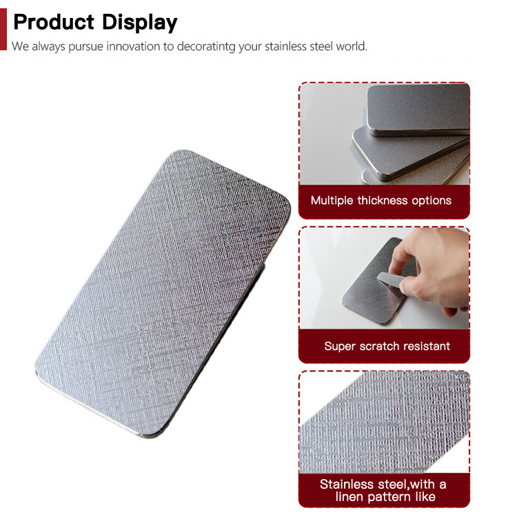 Linen Pattern Embossed Stainless Steel Sheet with Scratch-Resistant Coating in 1219x2438mm Size
