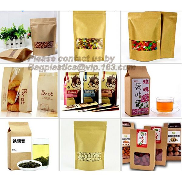 custom resealable recyclable kraft paper square bottom zipper bag, standup Zipper seal Kraft Paper Coffee Bag with Side