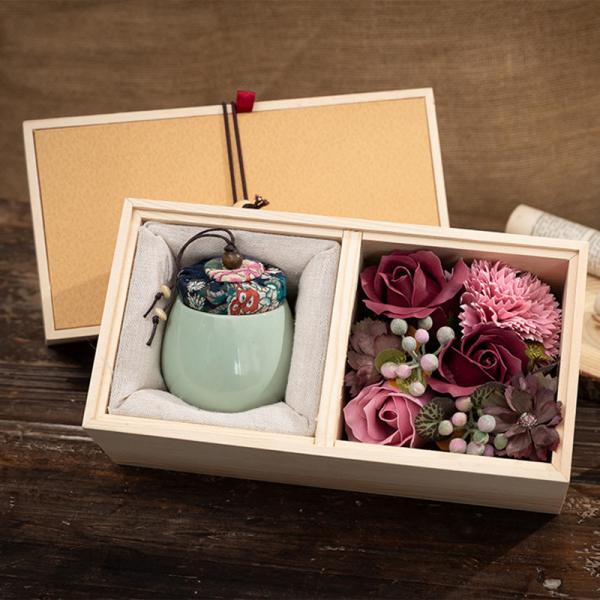 Decoration Home Scented Candles Luxury Ceramic Marble Candle Jars With Wooden Gift Box