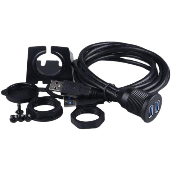 Car Dashboard Panel Flush Mount USB 3.0 Dual Port Dock Adapter Male to Female Extension Cable