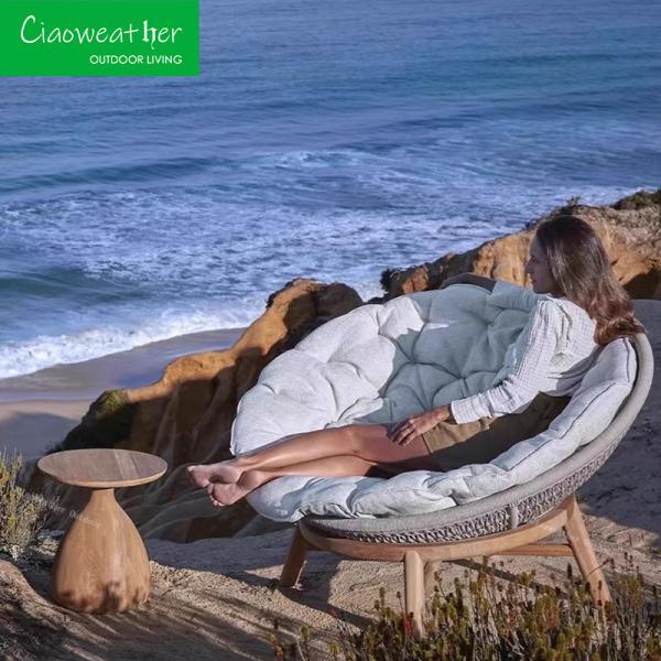 Morden Design Hotel Garden Sofa Teakwood Outdoor Furniture with Waterproof Fabric and Courtyard Wooden Lounger Chair