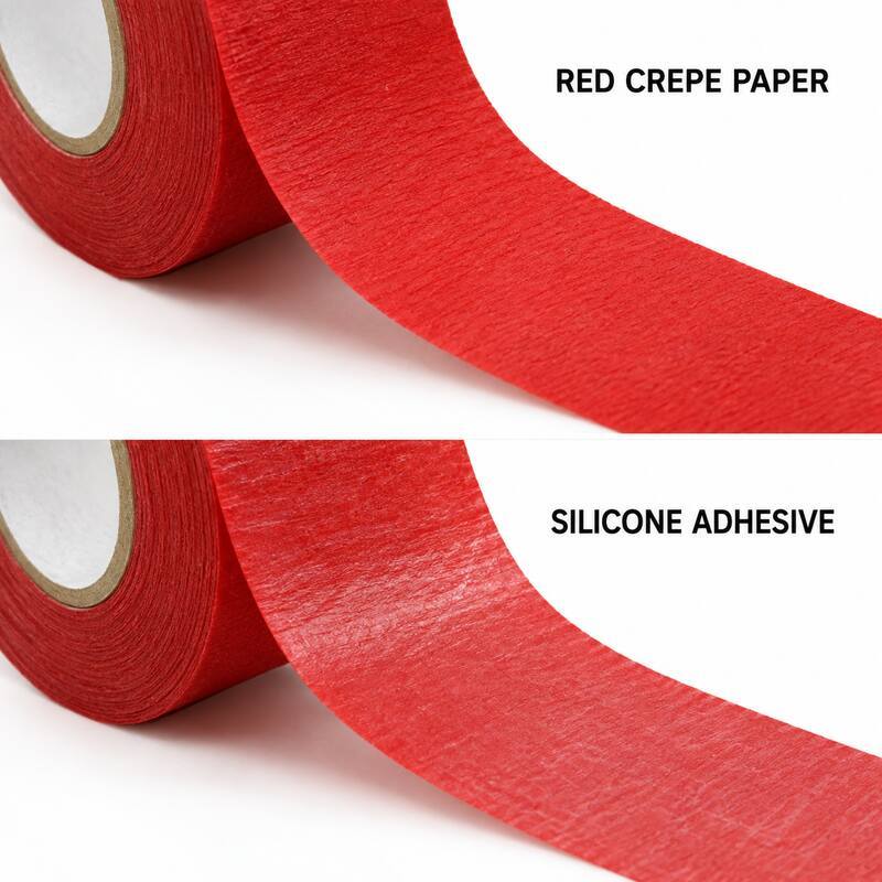 Red High Temperature Masking Tape / Red Crepe Paper Tape / Silicone Adhesive Masking Tape for Industrial Paint Masking, Powder Coating and Heat-Process Surface Protection