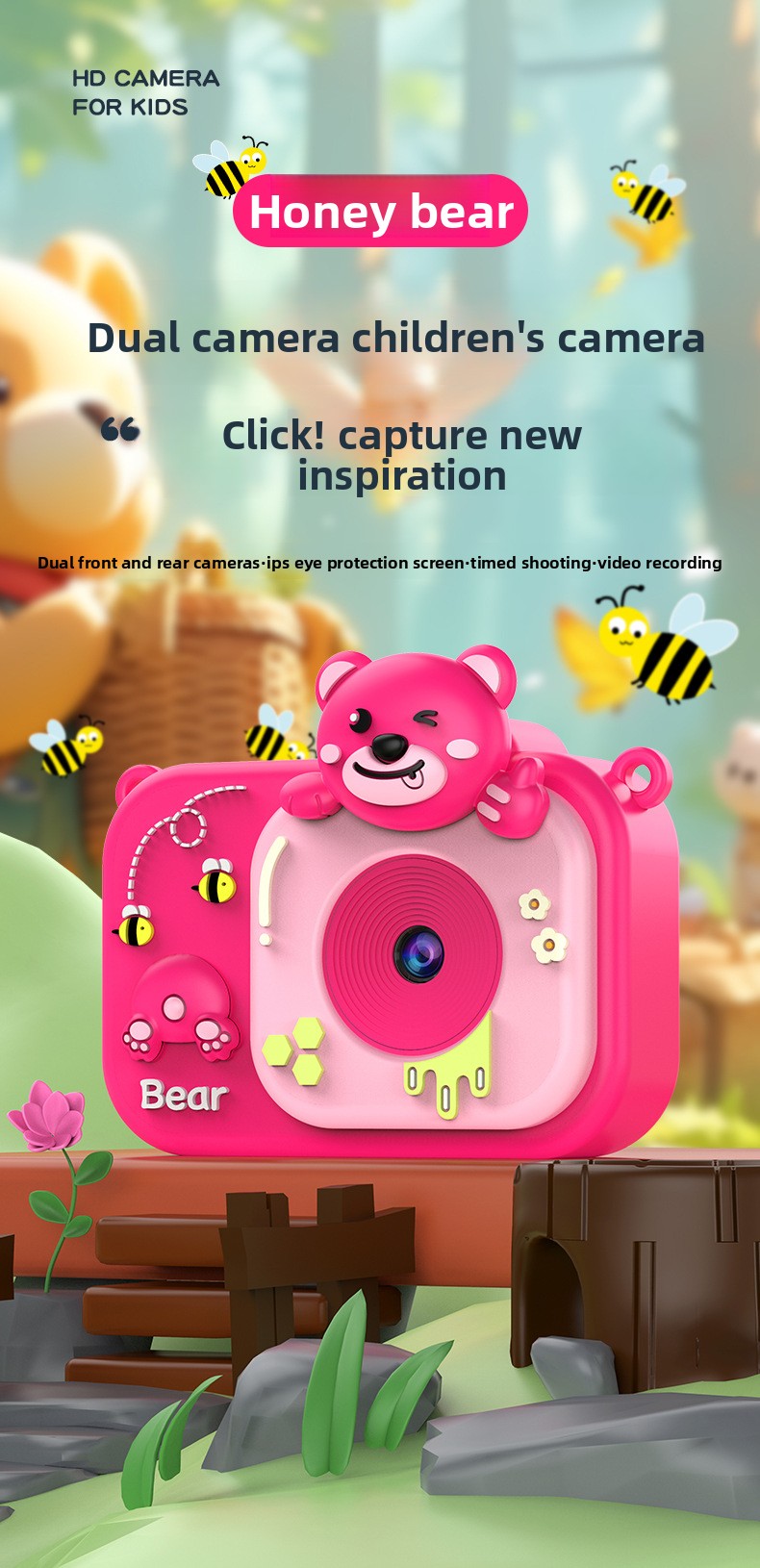 Children's Mini Camera 2-Inch Screen ABS Material Can Take Photos & Videos Play Games HD Children's Toy Cartoon Gift