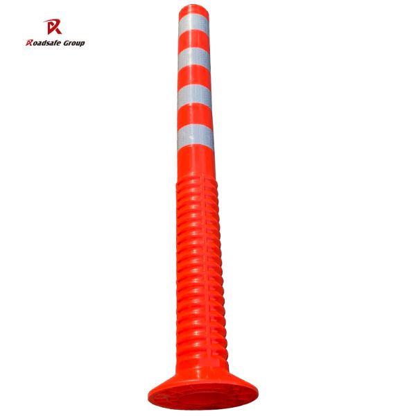 Orange Red Color Israel 1.5-1.8kgs 4 reflector Warning Spring Posts Pole PU 1000mm Orange Flexible Traffic Bollard Reflective Road 100cm Delineator Post