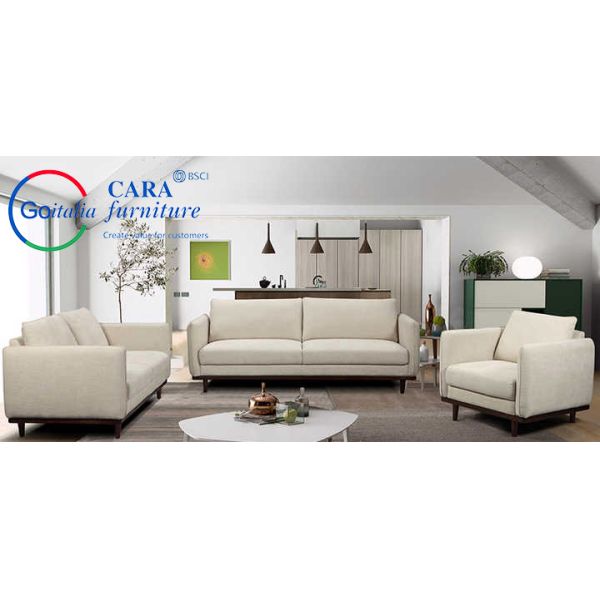 OEM 3Pcs Multi Seater Wooden Frame White Green Linen Fabric Sofa Set Living Room Furniture Sofa