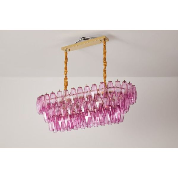 Exquisite Fuchsia Glass Prism Empire Chandelier Restaurant Table Decor Large Hanging Pendant Lights