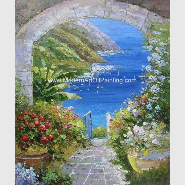 Modern Palette Knife Oil Painting  , Scenery Garden Flower Painting Thick Oil