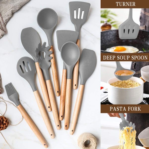 33 Piece Nonstick Cookware Set with Multicolor Frying Pans and Chinese Spatula Spoon