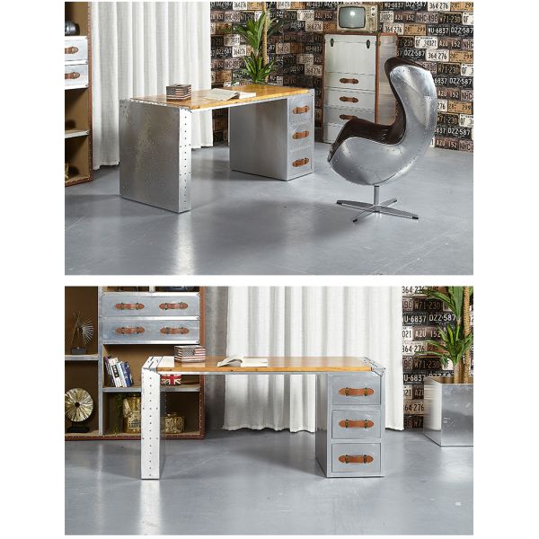 Nidea #318 Industrial-Style Wood Top Aluminum Frame Home Office Desk with Durable & Simple Design 3-Drawers Rectangular