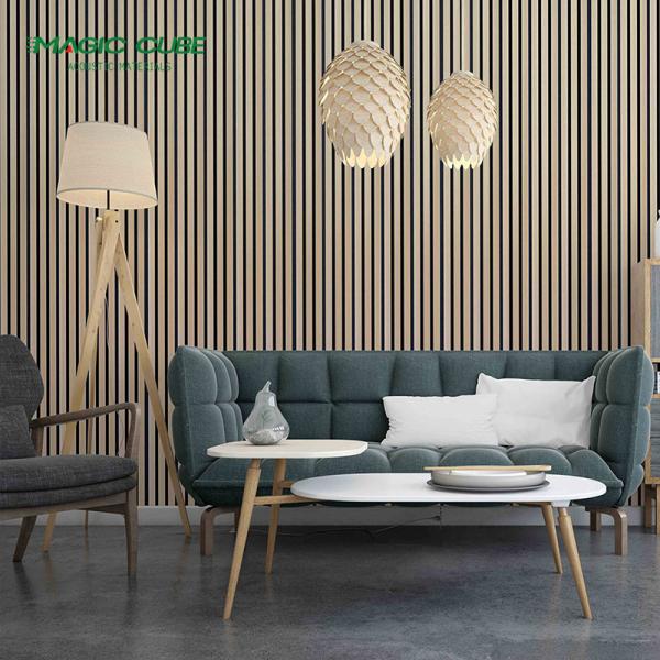 Natural Oiled Oak Veneer Acoustic Slat Wall Panel With Polyester Fiber Base