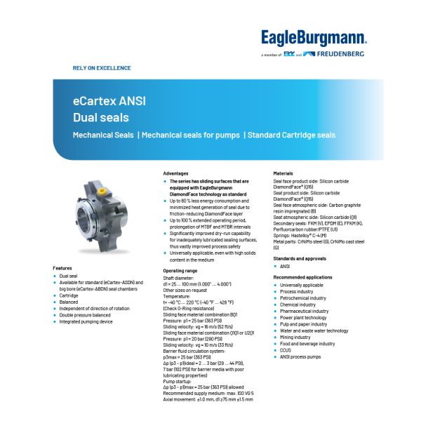 ECartex EagleBurgmann Mechanical Seal ANSI CARTEX DN Face Mechanical Seal