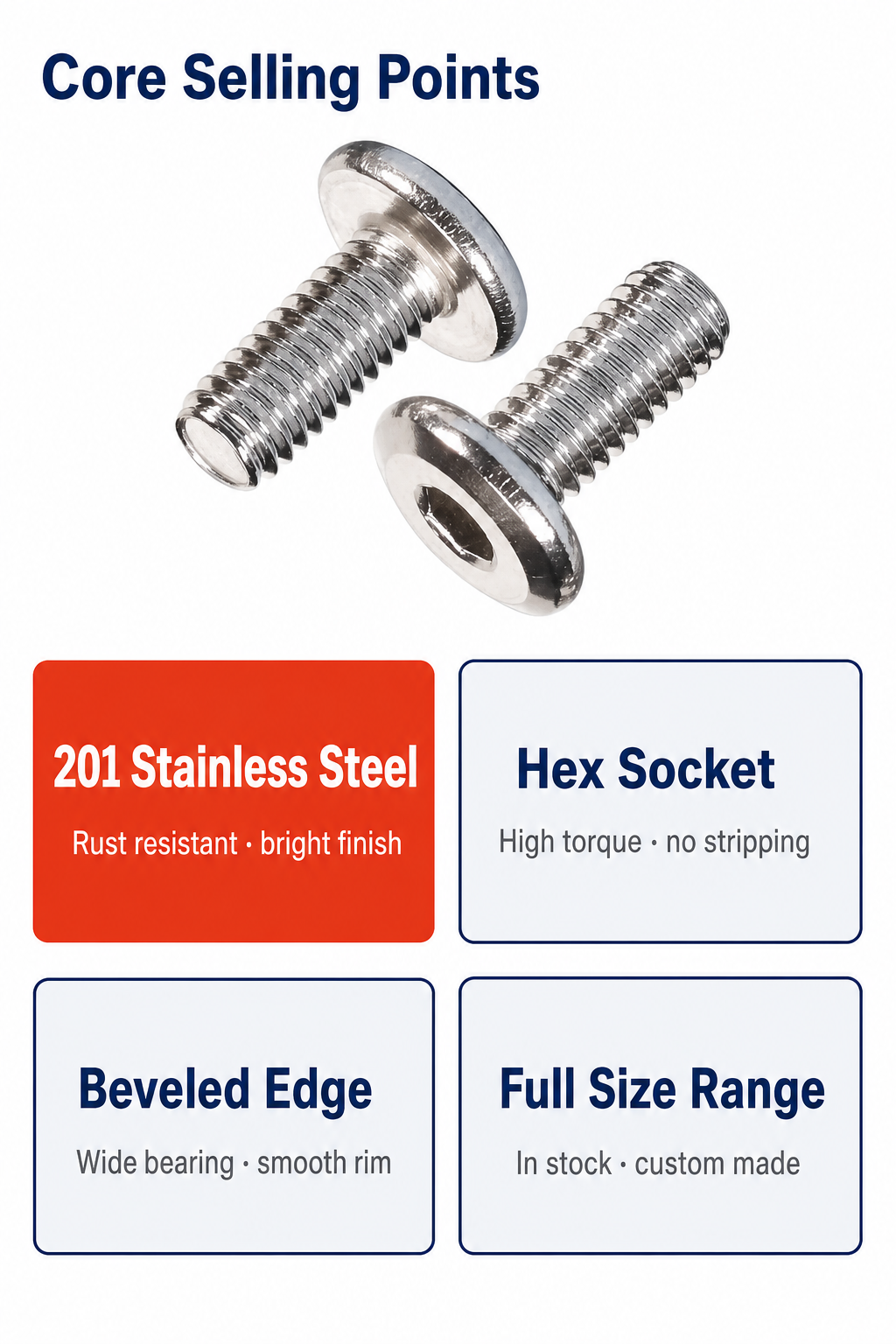 201 stainless steel flat head chamfered hexagon socket head screws furniture screws flat head hexagon socket head machine wires M5/M6/M8