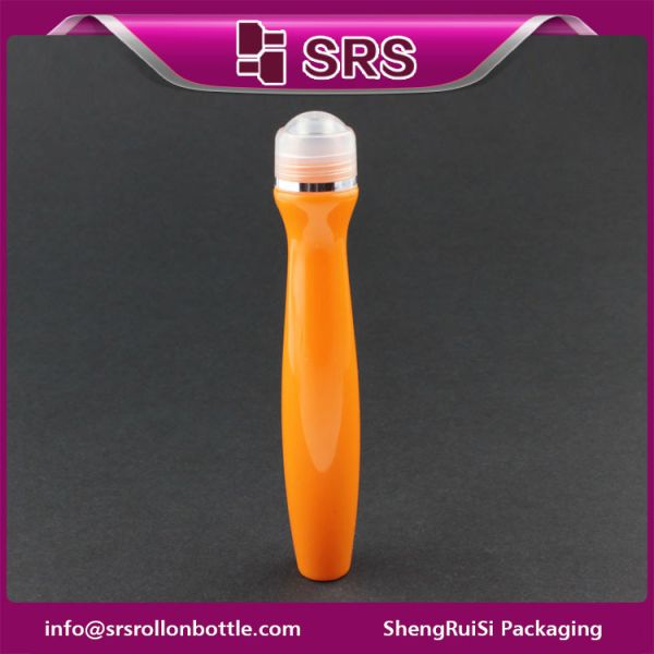 SRS high quality plastic orange color 15ml eye cream roller ball bottle