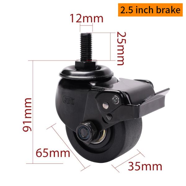 EDL 2.5 Inch Threaded Equipment Moving Casters With Brake M4125S-16 300Kg Road