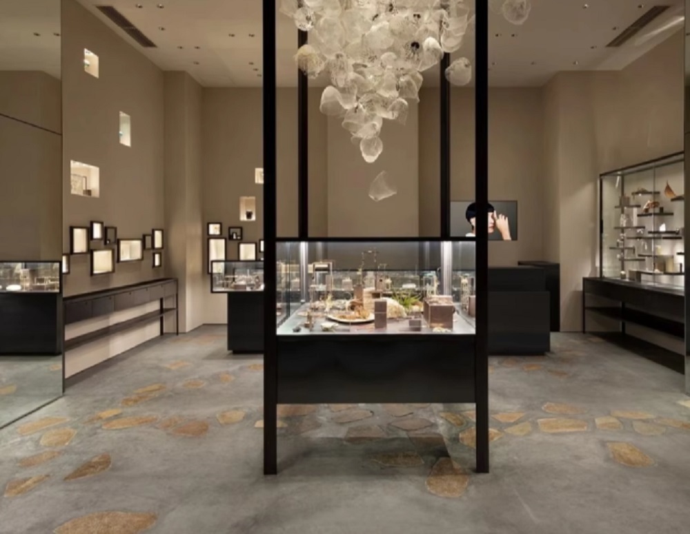 Customizable LED Lighting Jewelry Display Counters with Dark Gray Base & Natural